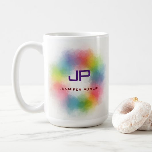 Farbige Abstrakte Vorlage für Monogramme in Regenb Kaffeetasse (Mit Donut)