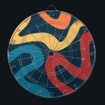 Farbige abstrakte Wellen Dartscheibe<br><div class="desc">Abstraktes zeitgenössisches Kunstdesign mit bunten Wellen (blau,  rot,  gelb,  orange),  marineblau-blauem Hintergrund</div>