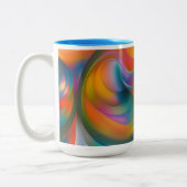 Farbige Abstrakte Wirbel Orange Blue Green Pink Zweifarbige Tasse (Links)