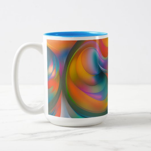 Farbige Abstrakte Wirbel Orange Blue Green Pink Zweifarbige Tasse (Links)