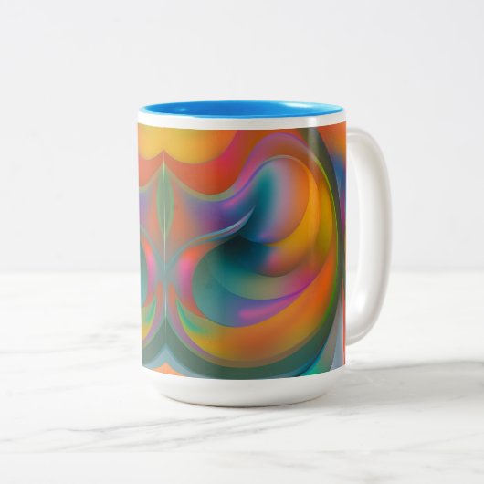 Farbige Abstrakte Wirbel Orange Blue Green Pink Zweifarbige Tasse (VorderseiteRechts)