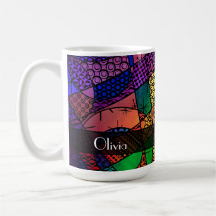 Farbige Abstraktion mit Texturen, Mustern & Namen  Kaffeetasse