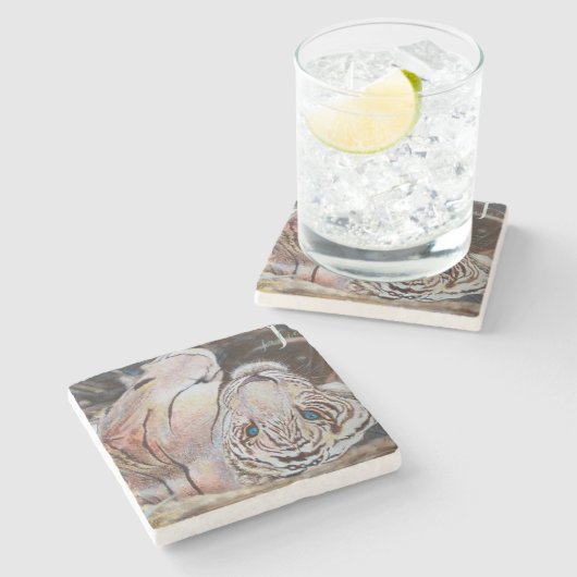 Farbige Acryl-Tiger-Monogramm Steinuntersetzer (Seitenansicht)