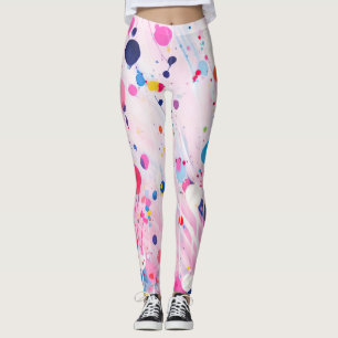 farbige Acrylmalerpunkte auf hellrosa Untergrund Leggings