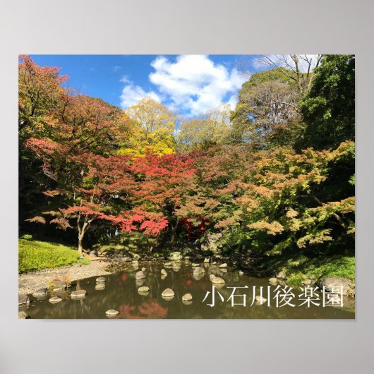 Farbige Ahornbäume nach Teich Poster (Vorne)