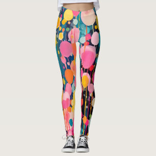 farbige Akrylmalereidoten auf schwarzem Boden Leggings