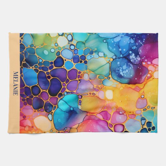 Farbige Alkoholfarbe Aquarellfarben Monogramm Geschirrtuch (Horizontal)