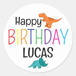 Farbige Alles Gute zum Geburtstag Dinosaurier Pers Runder Aufkleber