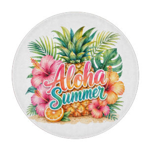 FARBIGE ALOHA TROPISCHER SOMMER HIBISKUS BLUMEN SCHNEIDEBRETT