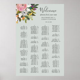 Farbige alphabetische Sitzkarte mit Blumen Poster