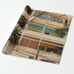 Farbige alte Gebäude - Vietnamgealtert, antik, Geschenkpapier
