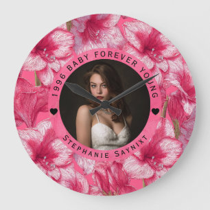 Farbige Amaryllis-Frauen-Geburtstagsfeier Große Wanduhr