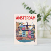 Farbige Amsterdamer Stadtansicht Postkarte (Stehend Vorderseite)