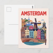 Farbige Amsterdamer Stadtansicht Postkarte (Vorne/Hinten)