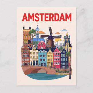 Farbige Amsterdamer Stadtansicht Postkarte