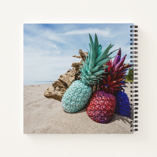 Farbige Ananas am Sandstrand Notizblock (Rückseite)