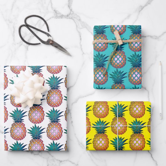 Farbige Ananas Geschenkpapier Set (Vorderseite)