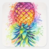 Farbige Ananas Quadratischer Aufkleber (Vorderseite)