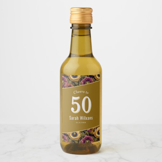 Farbige Anemonen 50. Geburtstag Custom Weinetikett (Vorderseite)