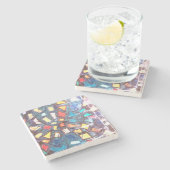 Farbige, aquamarin-gelbe Grunge abstrakt Steinuntersetzer (Seitenansicht)