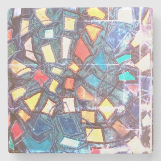 Farbige, aquamarin-gelbe Grunge abstrakt Steinuntersetzer (Vorderseite)