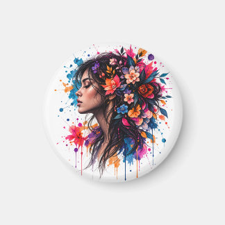 Farbige Aquarell-Blumen-Frauen-Kunst Magnet