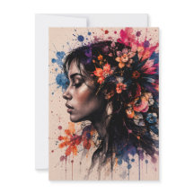 Farbige Aquarell-Blumen-Frauen-Kunst