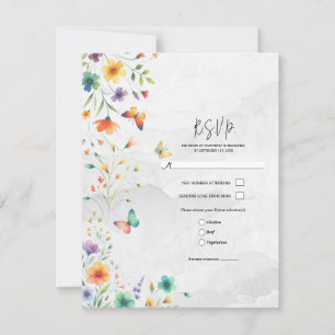 Farbige Aquarell-Blumen-Schmetterling-Hochzeit-RSV Einladung