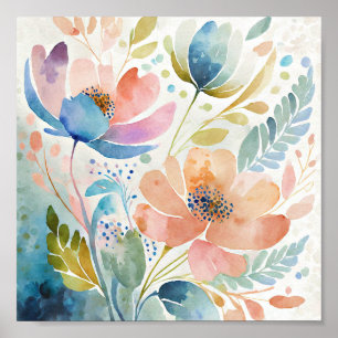 Farbige Aquarell-Blumenkunst Poster