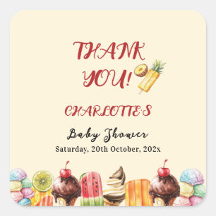 Farbige Aquarell-Eiscreme Süße Babyparty Quadratischer Aufkleber