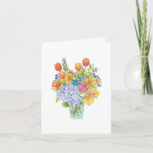 Farbige Aquarell-, Feder- und Tinten-Blumenbouquet