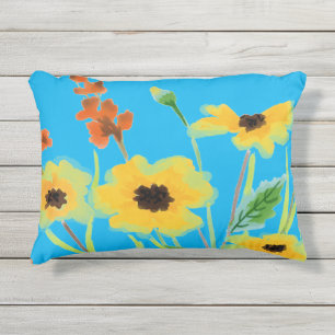 Farbige Aquarell-Gelbe Blumen auf Türkis Kissen Für Draußen