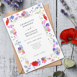 Farbige Aquarell-Hochzeit mit Wildblumen Einladung