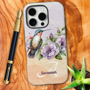 Farbige Aquarell-Kolibri-Personalisierung iPhone 16 Pro Hülle