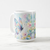 Farbige Aquarell-Schmetterlings-Blumen Kaffeetasse (Vorderseite Links)