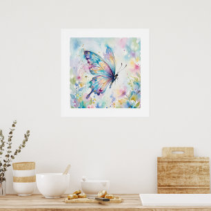 Farbige Aquarell-Schmetterlings-Blumen Poster