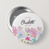 Farbige Aquarell Süße Wildblumen Monogramm Button (Vorne & Hinten)