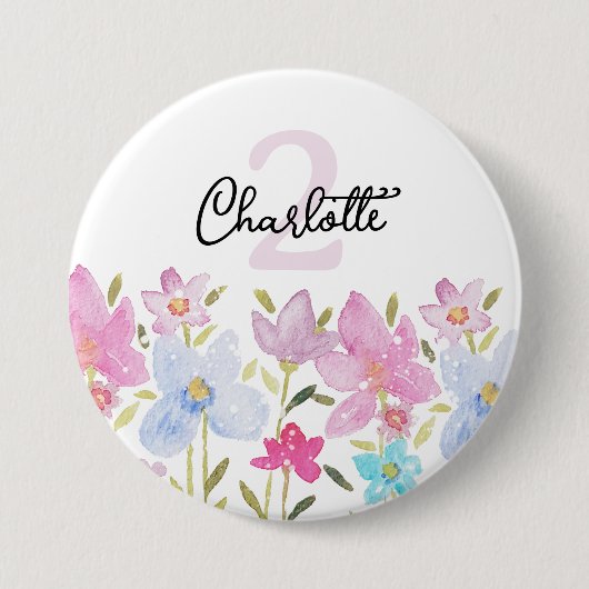 Farbige Aquarell Süße Wildblumen Monogramm Button (Vorderseite)