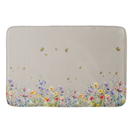 Farbige Aquarell-Wildblume mit Schmetterling Badematte