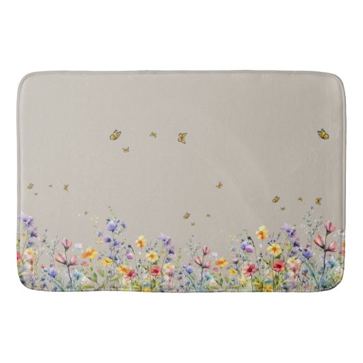 Farbige Aquarell-Wildblume mit Schmetterling Badematte (Vorderseite)