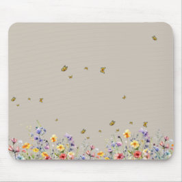Farbige Aquarell-Wildblume mit Schmetterling Mousepad