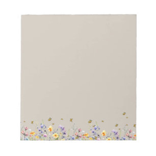 Farbige Aquarell-Wildblume mit Schmetterling Notizblock