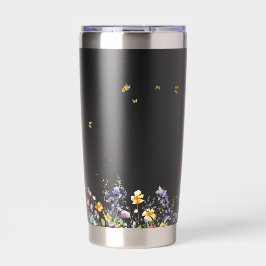 Farbige Aquarell-Wildblume mit Schmetterling Thermobecher