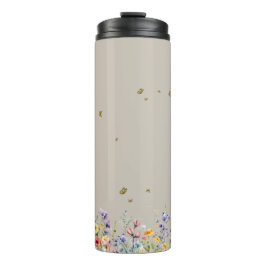 Farbige Aquarell-Wildblume mit Schmetterling Thermosbecher