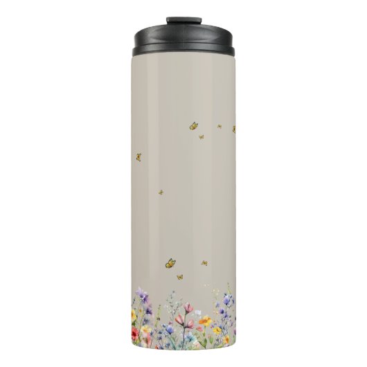 Farbige Aquarell-Wildblume mit Schmetterling Thermosbecher (Vorderseite)