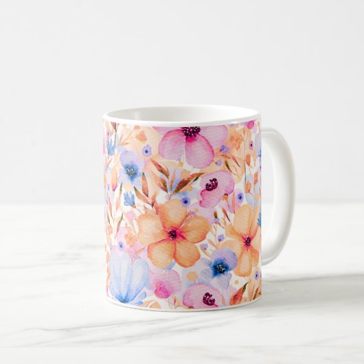 Farbige Aquarell-Wildblumen Blumenmuster Kaffeetasse (VorderseiteRechts)