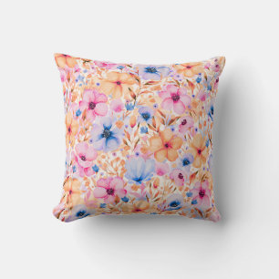 Farbige Aquarell-Wildblumen Blumenmuster Kissen
