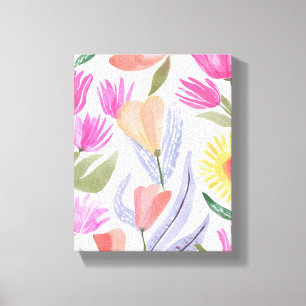 Farbige Aquarell-Wildblumen   Handgemalt Leinwanddruck