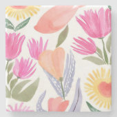 Farbige Aquarell-Wildblumen | Handgemalt Steinuntersetzer (Vorderseite)