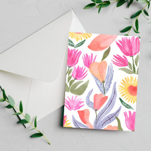 Farbige Aquarell-Wildblumen handgemalte Karte